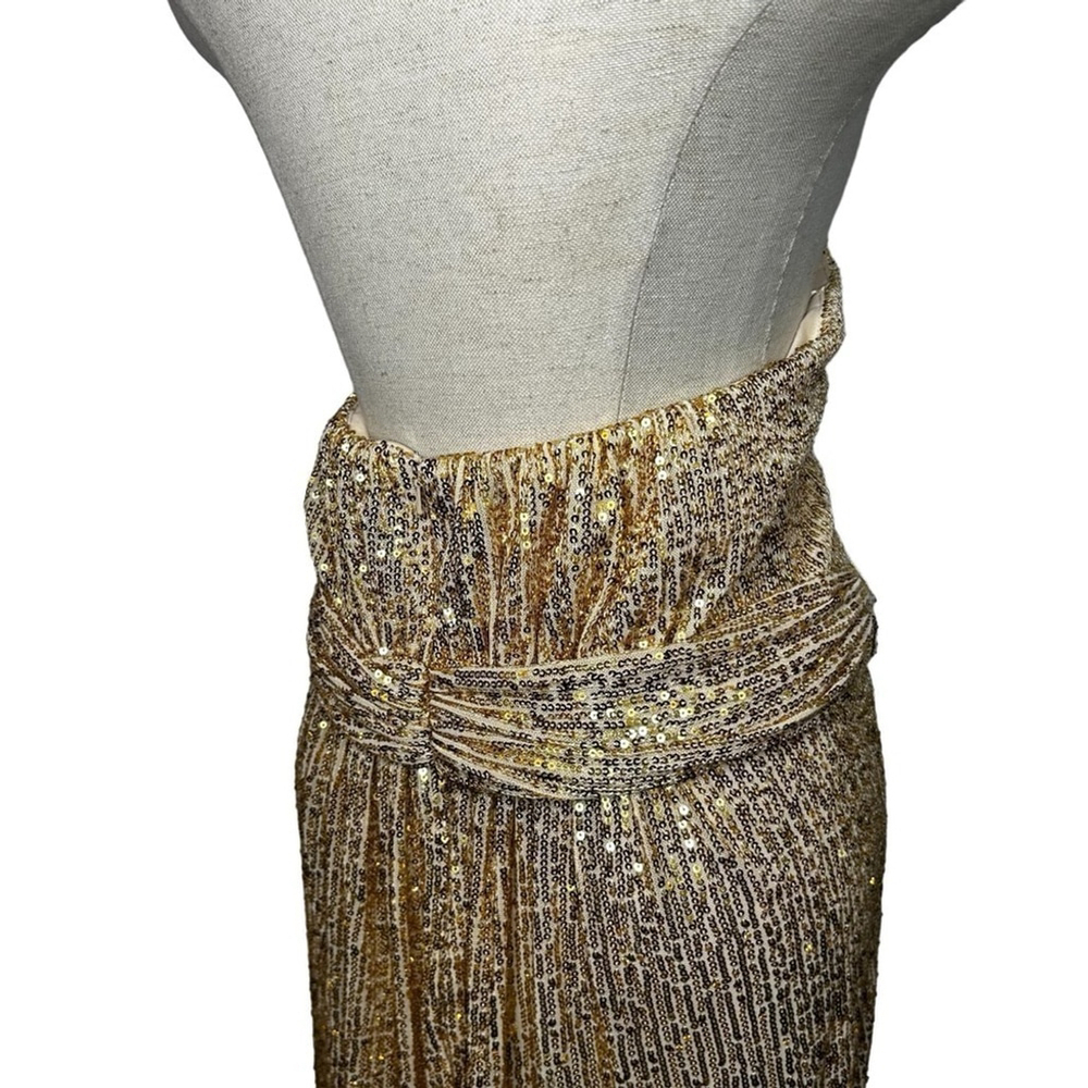 MAC DUGGAL 11281 Gold Champagne Sequin Halter Neck Belted Soft Tie Maxi Dress 14 - Picture 12 of 15